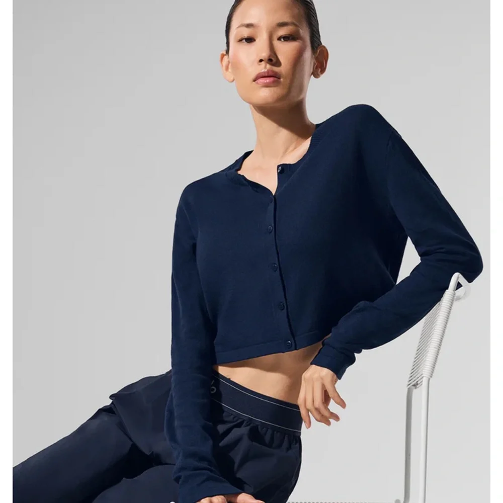 Alo Yoga Supernatural Navy Cropped Sweater Cardigan Small